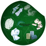 Circular infographic of the textile recycling chain showing plastic bottles, fibers, yarn, and garments, with the Global Recycled Standard logo in the center.
